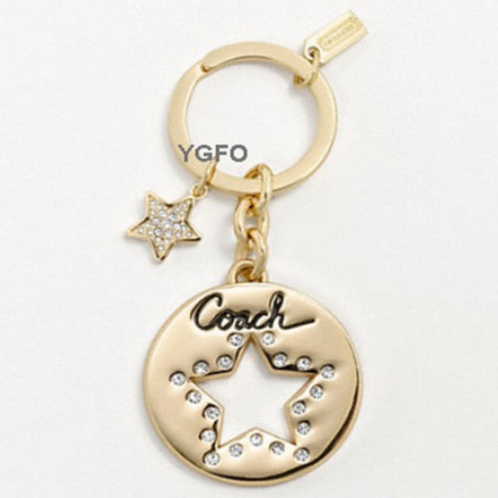 NEW COACH Pierced Pave Gold Star Key chain Ring - Picture 2 of 3